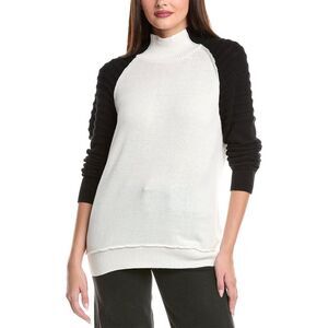 Wispr Womens  Colorblock Funnel Silk-Blend Sweater, Black